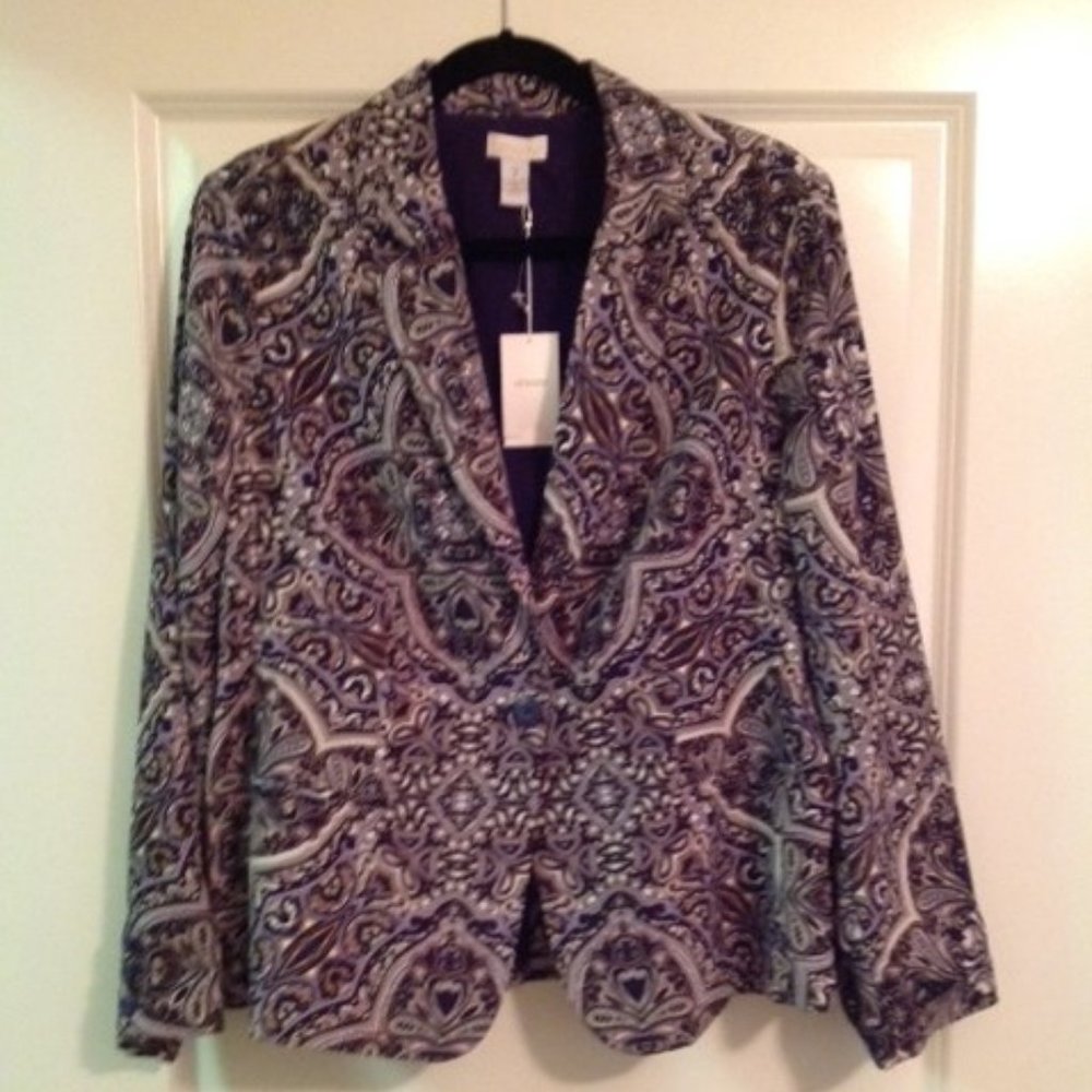 CHICO'S PURPLE AND GREY PAISLEY JACKET - SIZE 2